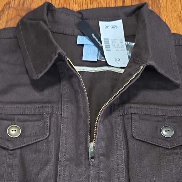Liz&Me Women's Plus16 Dark Brown Denim Utility Zipper Barn Style Pocket Jacket - Picture 2 of 16